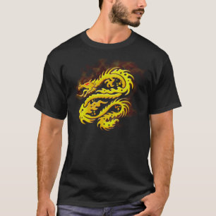 Brinna guld- drakekonst på den svart T-tröja T-shirt