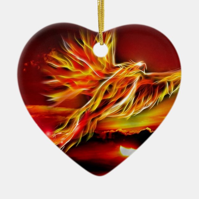 Brinna röd trädgård för flyga Phoenix av Tarot Julgransprydnad Keramik (Framsidan)