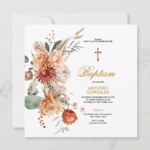 Brinnad Orange Blommigt Guld Kor Baptism Christeni Inbjudningar