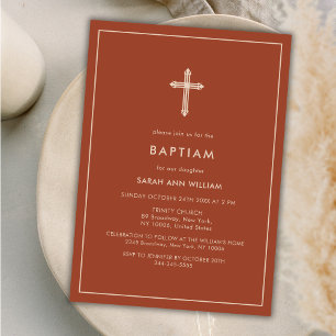Brinnad Orange Guld-typografi Kor Ram-baptism Inbjudningar