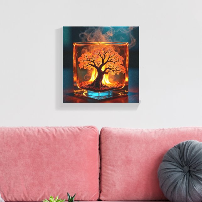 Brinnande av Träd insida av glasögondroppsskey Canvastryck (Insitu (Vardagsrum))