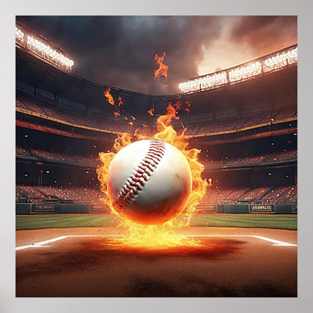 Brinnande baseboll på stadion poster (Framsidan)