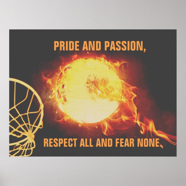 Brinnande Boll Bild med Netball Slogan Poster (Framsidan)