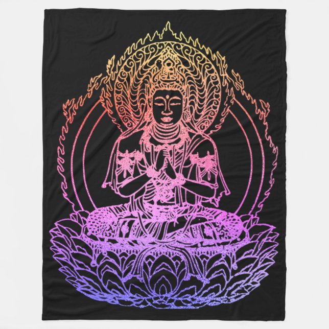 Brinnande Buddha i färgrik regnbåggradient Fleecefilt (Framsidan)