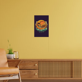 Brinnande bysurrealistisk månaffisch poster