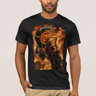 Brinnande Cyborg Huvud Eldig Fenix Grafik T Shirt