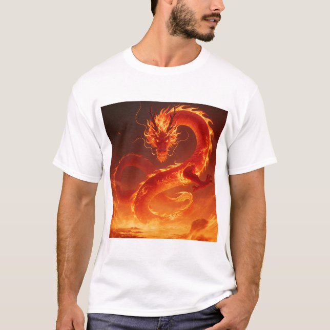 Brinnande Eld-drake | Mythisk Flamdrake Fantasi T Shirt (Framsida)