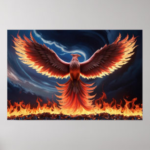 Brinnande Fenix Stiger Ur Askan Poster