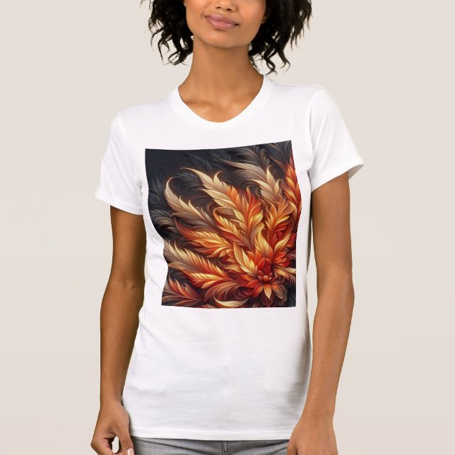 Brinnande Fenixblomning — Eldig Fjäderblomma T Shirt (Framsida)
