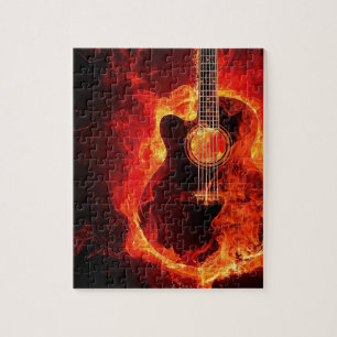 Brinnande Gitarr, Orange Flames Musik Rockband Pussel