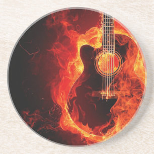 Brinnande gitarr, orange lågor musik rockband underlägg