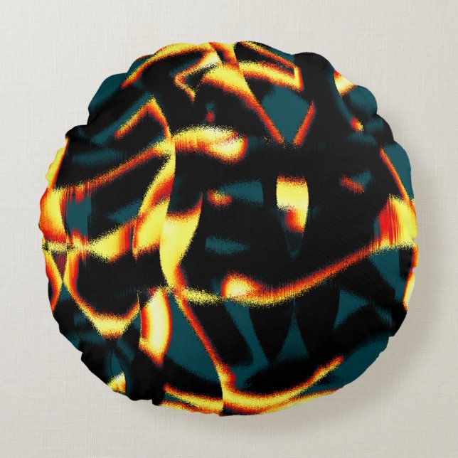 Brinnande gult - rött utseende, bristfällig spray rund kudde (Framsidan)