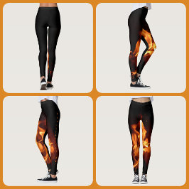 Brinnande heta lågor på svart leggings