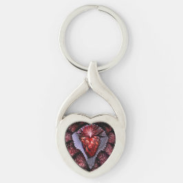Brinnande hjärta twisted heart silverfärgad nyckelring