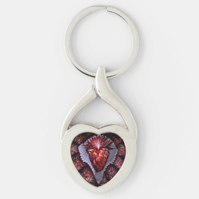 Brinnande hjärta twisted heart silverfärgad nyckelring (Framsidan)