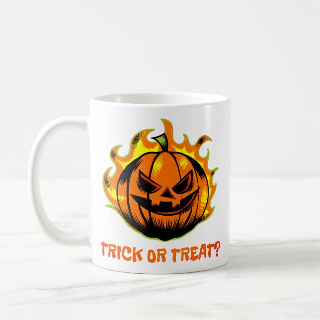 Brinnande Jack-O'-Lantern Bus eller Bus? –Hallowee Kaffemugg (Vänster)