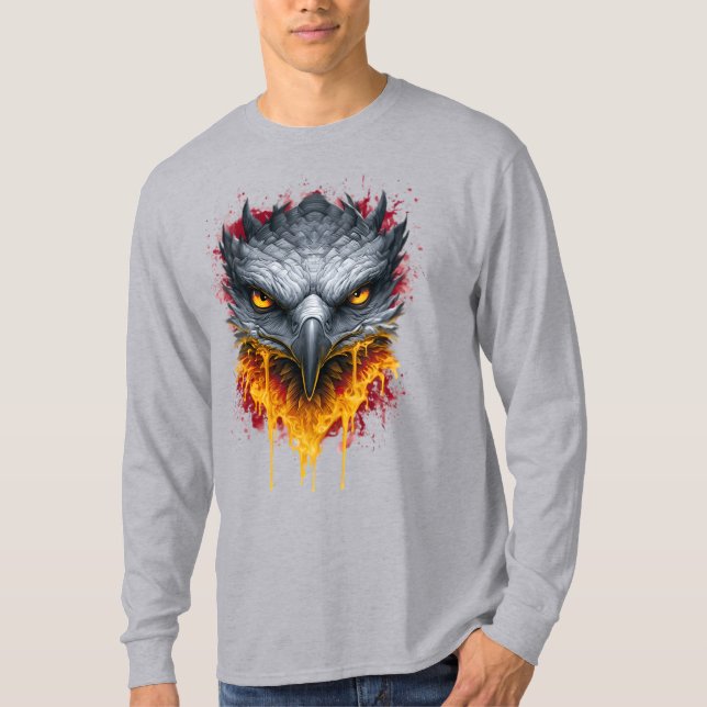 Brinnande Ögon Hök Splatter Långärmad T Shirt (Framsida)