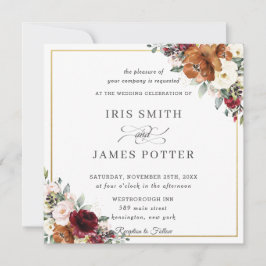 Brinnande Orange Elfenbenskusten Burgundy Blommigt Inbjudningar