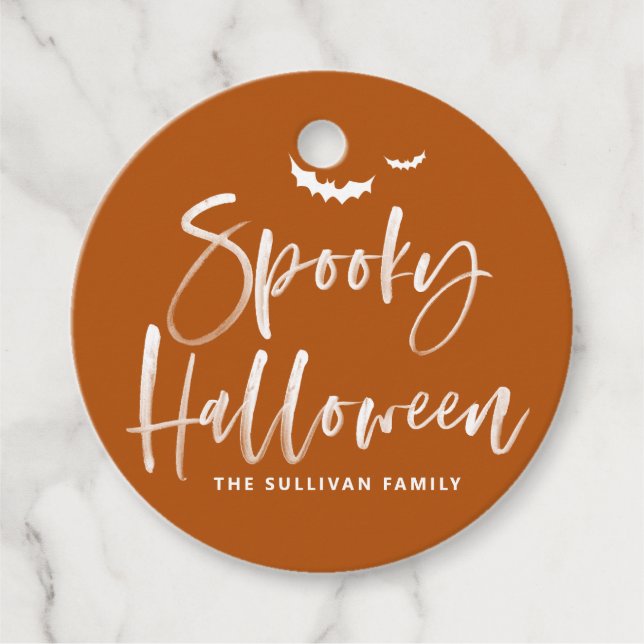 Brinnande Orange-retoky Halloween-penselkalligrafi Gåvor Etiketter (Framsida)