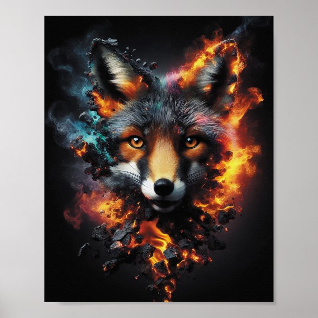 Brinnande räv fantasy eldstuds konstverk poster (Framsidan)