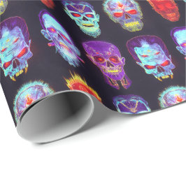 Brinnande Skalle Grid - Neon Zombie Glöd Presentpapper
