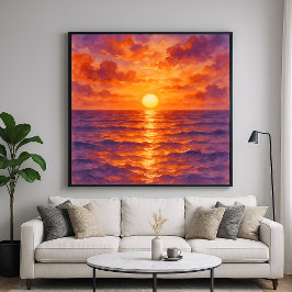 Brinnande solnedgång - Vibrant akvarellmålning sti Poster