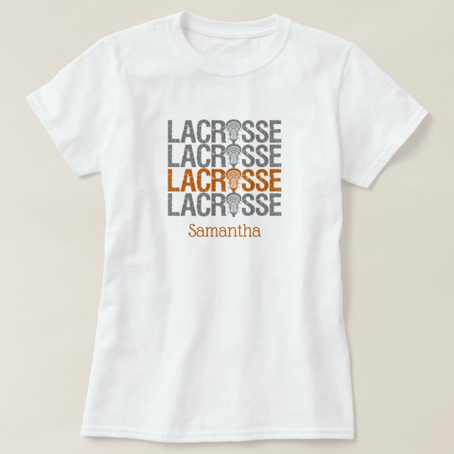 Brinnen Orange Distress Lacrosse Ord T Shirt (Design framsida)