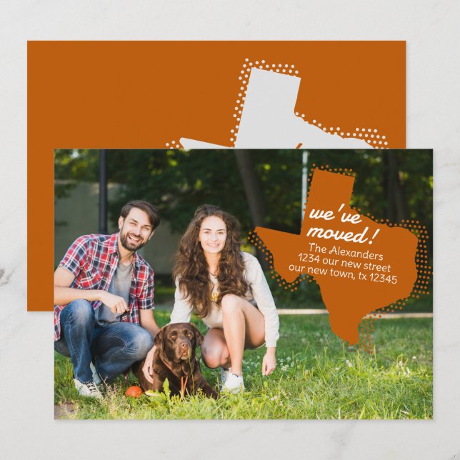 Brinnen Orange Vi har flyttat - Flytta i hörnet Te Meddelande (Fram/baksida)