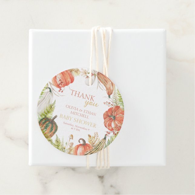 Brinnen Pumpkin Fall Blommigt Baby Shower Tack Gåvor Etiketter (På plats)