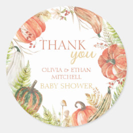Brinnen Pumpkin Fall Blommigt Baby Shower Tack Runt Klistermärke