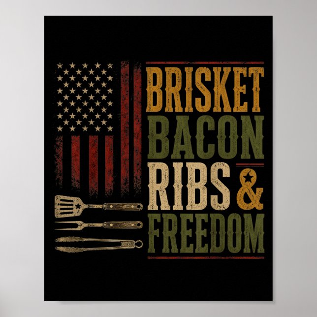 Bris Bacon Revben Dom Grill Bbq Grillad Kött Poster (Framsidan)