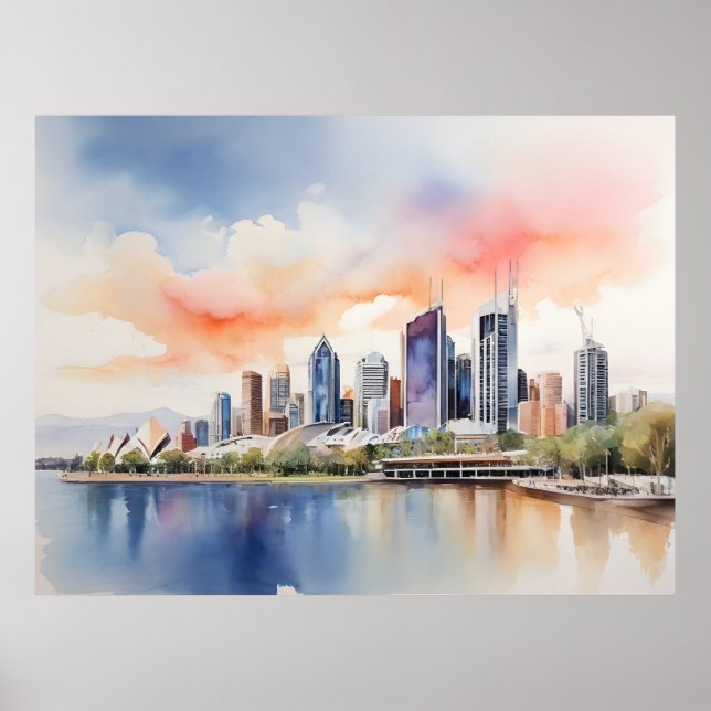 Brisbane akvarell konst poster (Framsidan)
