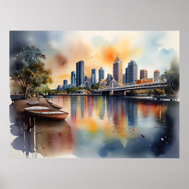 Brisbane akvarell konst poster (Framsidan)