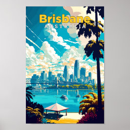 Brisbane Austalia Travel Art Vintage Poster