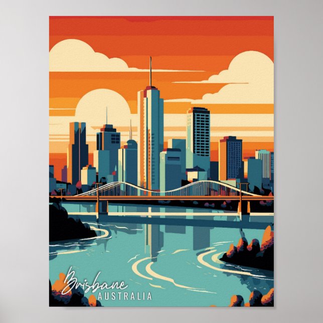 Brisbane Australia Art vintage resor illustration Poster (Framsidan)