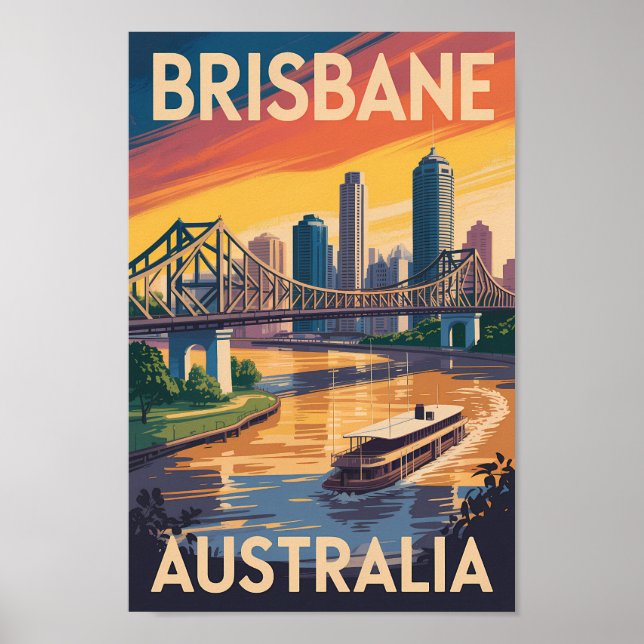 Brisbane Australia Illustration Travel Art Vintage Poster (Framsidan)