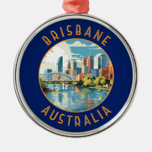Brisbane Australia Retro Distress Circle Julgransprydnad Metall