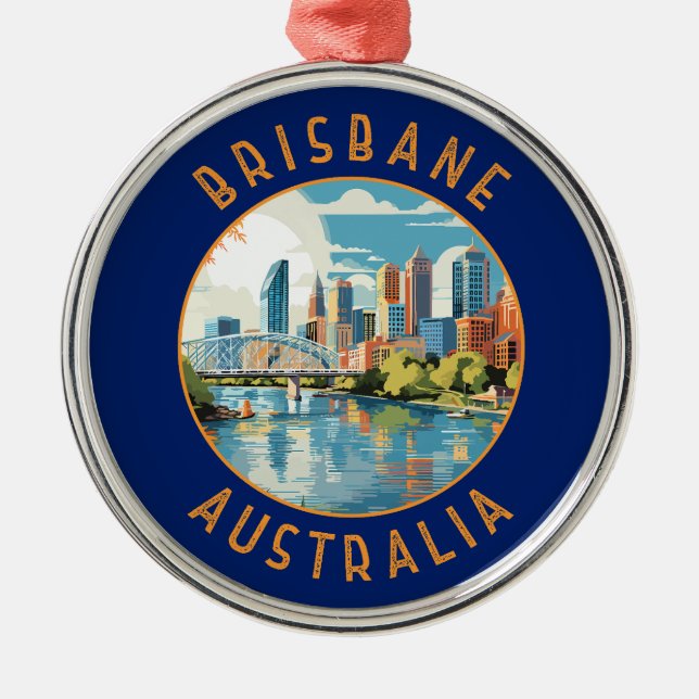 Brisbane Australia Retro Distress Circle Julgransprydnad Metall (Framsidan)