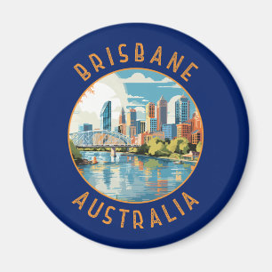 Brisbane Australia Retro Distress Circle Magnet