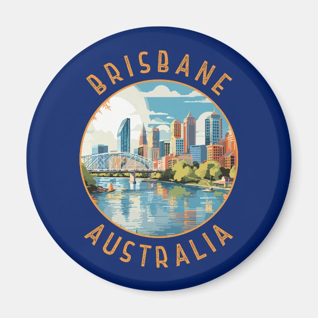 Brisbane Australia Retro Distress Circle Magnet (Framsidan)