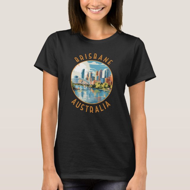 Brisbane Australia Retro Distress Circle T Shirt (Framsida)