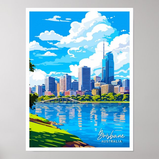 Brisbane Australia Travel Vintage Illustration Poster (Framsidan)