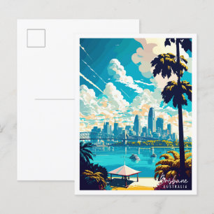 Brisbane Australia vintage resor illustration Vykort