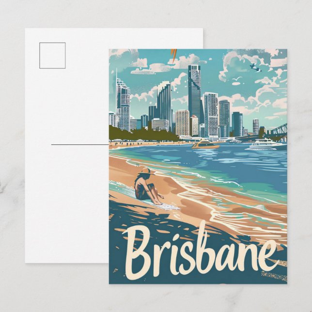 Brisbane Australia Vintage resor Illustration Vykort (Fram/baksida)