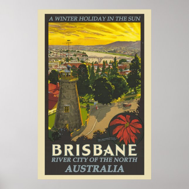 Brisbane Australia Vintage resor Poster (Framsidan)
