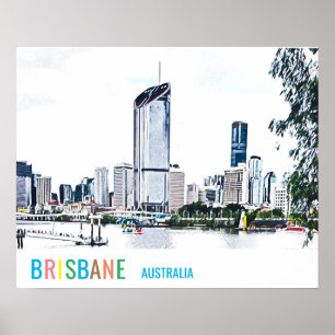 Brisbane Australie - skyltfärjeträde Poster
