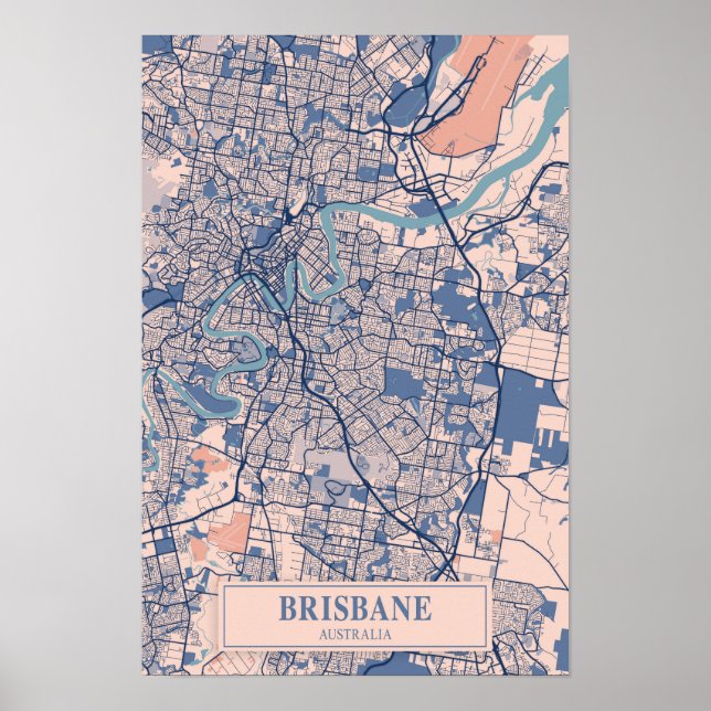 Brisbane Australien Blåsiga Stadskarta Resa Poster (Framsidan)