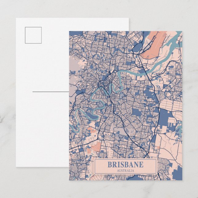 Brisbane Australien Blåsiga Stadskartan Resa Vykort (Fram/baksida)