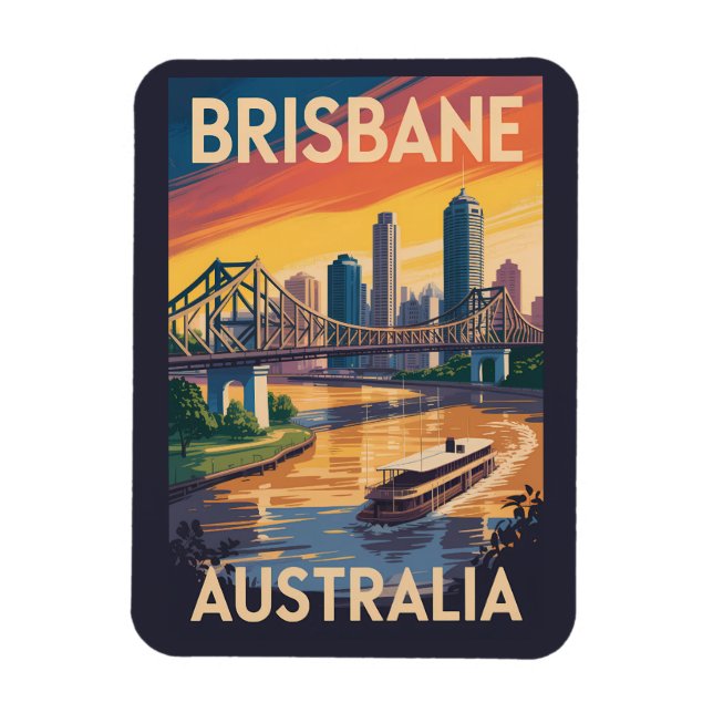 Brisbane Australien Illustration Resa Konst Vintag Magnet (Vertikal)
