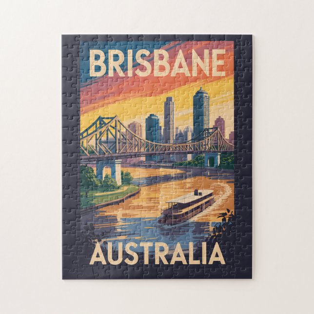 Brisbane Australien Illustration Resa Konst Vintag Pussel (Vertikal)